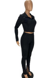 Black Fashion Casual adult Ma'am Solid Two Piece Suits Straight Long Sleeve Two Pieces