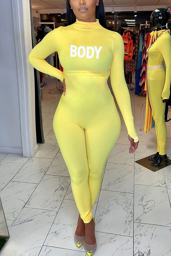 Gele Mode Sexy brief Melk. Jumpsuits met lange mouwen en O-hals