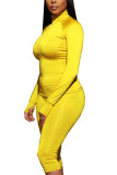 Yellow Fashion Active adult Ma'am Solid Two Piece Suits pencil Long Sleeve Two Pieces