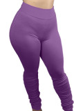 purple Elastic Fly Mid Solid Boot Cut Pants Bottoms