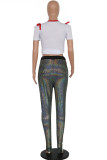 Silver Elastic Fly Striped Sequin pencil Pants Bottoms