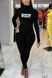 Yellow Fashion Sexy letter Milk. Long Sleeve O Neck Jumpsuits