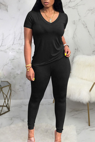 Schwarz Mode Sexy erwachsene Ma'am Solide Zweiteilige Anzüge bleistift Kurzarm Zwei Stücke