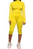 Yellow Fashion Active adult Ma'am Solid Two Piece Suits pencil Long Sleeve Two Pieces