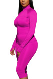 rose red Fashion Active adult Ma'am Solid Two Piece Suits pencil Long Sleeve Two Pieces