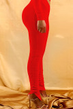 Tricot rouge Élastique Braguette Haut Imprimé Solide Split Drapé Crayon Pantalon Bas