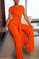 tangerine venetian Casual Solid Two Piece Suits Loose Short Sleeve Two Pieces