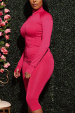 Розово-красный модный активный взрослый мэм, однотонный костюм из двух предметов, костюм-карандаш с длинными рукавами из двух предметов