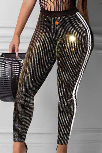 Silver  Elastic Fly Striped Sequin pencil Pants Bottoms
