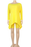 Yellow Sexy Patchwork Solid asymmetrical Straight Short Sleeve Two Pieces