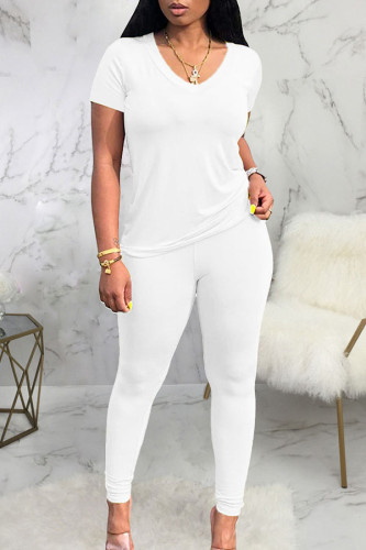 Weiß Mode Sexy erwachsene Ma'am Solide Zweiteilige Anzüge bleistift Kurzarm Zwei Stücke