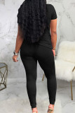Black Fashion Sexy adult Ma'am Solid Two Piece Suits pencil Short Sleeve Two Pieces