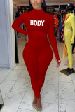Black Fashion Sexy letter Milk. Long Sleeve O Neck Jumpsuits