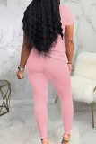 Pink Fashion Sexy adult Ma'am Solid Two Piece Suits pencil Short Sleeve Two Pieces