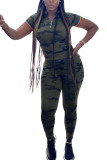 Army Green Fashion Sexy adult Ma'am Camouflage Two Piece Suits pencil Short Sleeve Two Pieces