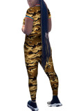gingerish Mode Sexig vuxen fru Camouflage Tvådelade Kostymer penna Kort ärm Tvådelad