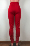 Red Elastic Fly Mid Solid Boot Cut Pants Bottoms