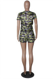 Camouflage Sexy Fashion Casual Fluorescent Print Patchwork Straight Short Sleeve Two-Piece Short Set