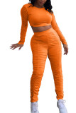 Orange Fashion Casual adult Ma'am Solid Draped Two Piece Suits pencil Long Sleeve Two Pieces