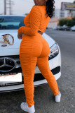 Arancione moda casual adulto signora solido drappeggiato due pezzi matita manica lunga due pezzi