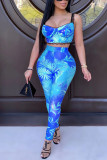 Blue Sexy pencil Sleeveless Two Pieces