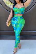 Green Polyester Sexy pencil Sleeveless Two Pieces