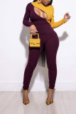 Yellow Sexy contrast color pencil Long Sleeve Two Pieces