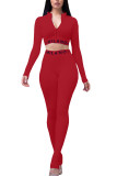 Винно-красный повседневный взрослый мэм пэчворк однотонный костюм из двух предметов карандаш с длинным рукавом из двух предметов