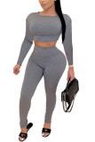 Grey Fashion Casual adult Ma'am Solid Two Piece Suits pencil Long Sleeve Two Pieces