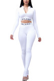 White Casual adult Ma'am Patchwork Solid Two Piece Suits pencil Long Sleeve Two Pieces