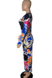 цвет мода сексуальный взрослый молочный волокно печати U шеи с длинным рукавом до щиколотки юбка-карандаш платья