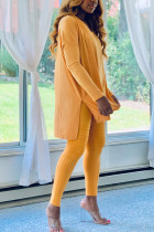 Yellow Fashion Casual Adult Milk Fiber Solid V Neck Long Sleeve Cap Sleeve Longer In The Rear Two Pieces