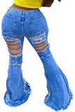 Blauer Mode-beiläufiger Erwachsener fester zerrissener mittlerer Taillen-Stiefel-Schnitt-Denim