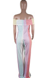 colour Sexy Print Striped Blend Sleeveless one word collar Jumpsuits