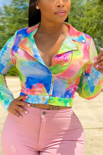Multi-color Fashion Street Adult Print Turndown Collar Outerwear