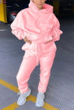 ピンク スポーツウェア ナイロン ソリッド ポケット フード付き 襟 長袖 レギュラー スリーブ XNUMX ピース
