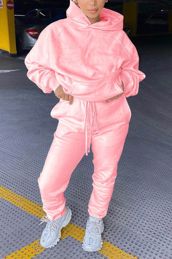 Pink Sportswear Nylon Solid Pocket Hooded Collar Langarm Regular Sleeve Zweiteiler
