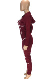 Wine Red Fashion Daily Adult Patchwork Solid Patchwork Hooded Collar Long Sleeve Regular Sleeve Short Two Pieces
