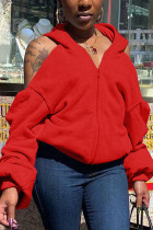 Red Street Cardigan évidé uni avec col à capuche et vêtements d'extérieur