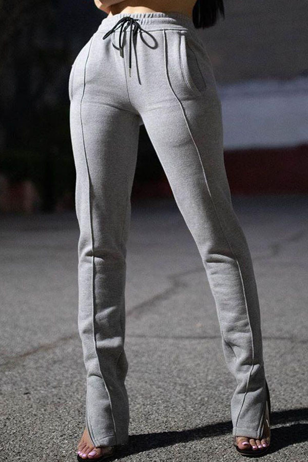 Pantaloni con taglio a stivale a fessura tinta unita grigio Fashion Street per adulti