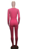 rosa röd Sexig street solid långärmad O-hals jumpsuits