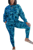 Azul veneziano moda adulto ativo senhora camuflagem duas peças ternos lápis manga longa duas peças