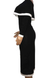 Черные сексуальные пит-арти из ткани в стиле пэчворк, однотонные лоскутные базовые платья-юбка-карандаш с вырезом «лодочка» и длинными рукавами до середины икры