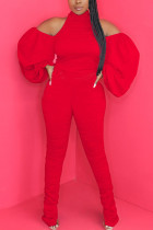 Macacão reto vermelho moda sexy adulto tricô sem costas sem costas