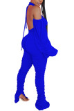 Macacão reto azul royal fashion sexy adulto tricô sem costas sem costas