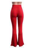 Red Casual Solid Skinny Bottoms