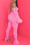 ピンク ファッション セクシー 大人 ニット ソリッド バックレス ホルター ストレート ジャンプスーツ