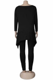 Black Fashion Sexy Casual Solid Straight Long Sleeve Two Pieces