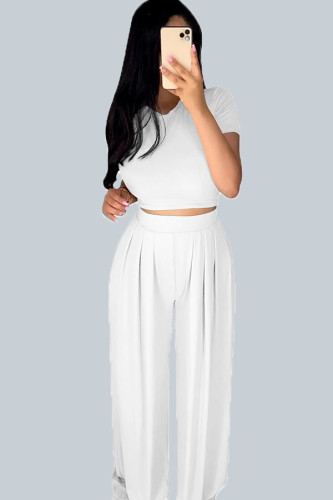 White Casual Solid Patchwork O Neck Short Sleeve Short Two Pieces