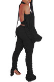 Черная модная сексуальная лоскутная одежда для взрослых, однотонная лоскутная одежда с открытой спиной и лямкой на шее, с длинными рукавами, короткие короткие двойки с открытыми плечами